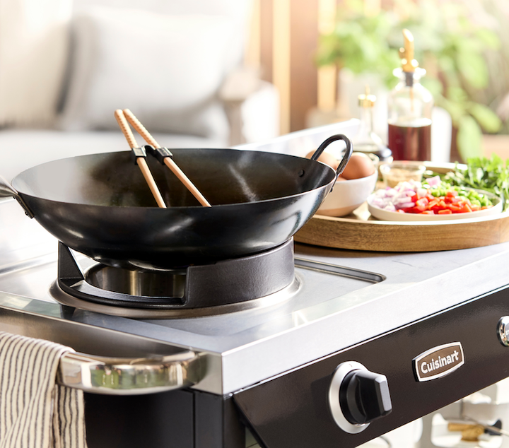 Wok station with ingredients on top